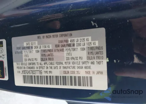 2011 Mazda Cx-7 I Sv from USA, damaged, VIN JM3ER2A57B0377789